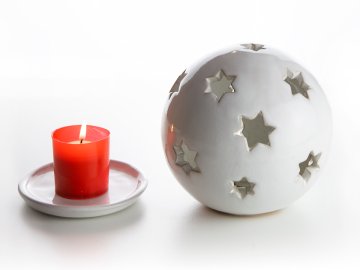 Keramická lampa - vánoční koule s hvězdami