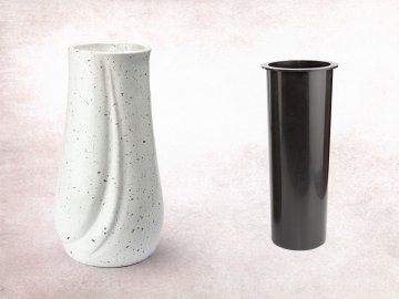 Keramická hřbitovní váza E s plastovou vložkou - bílé teraso